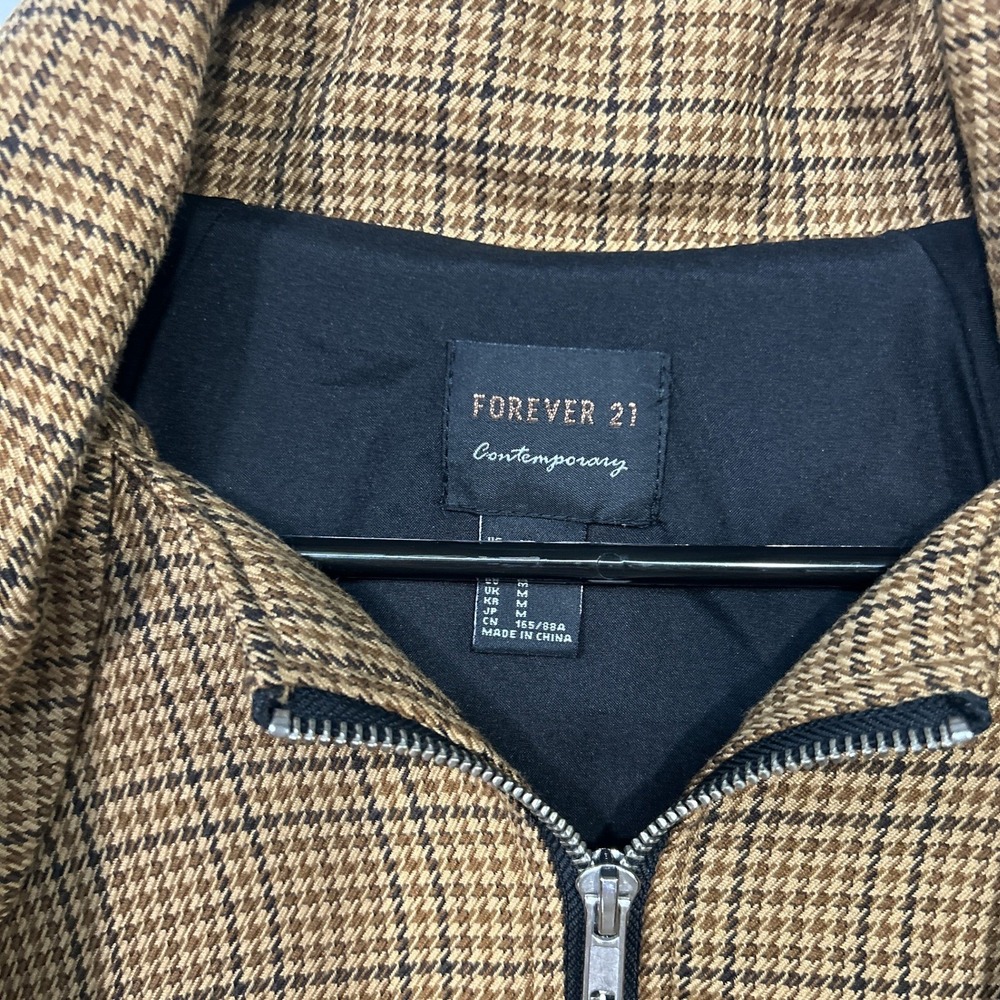 Brown Plaid Bomber Jacket M Soft Utility Modern Academia Fall Layer Street Prep‎ - Picture 3 of 8